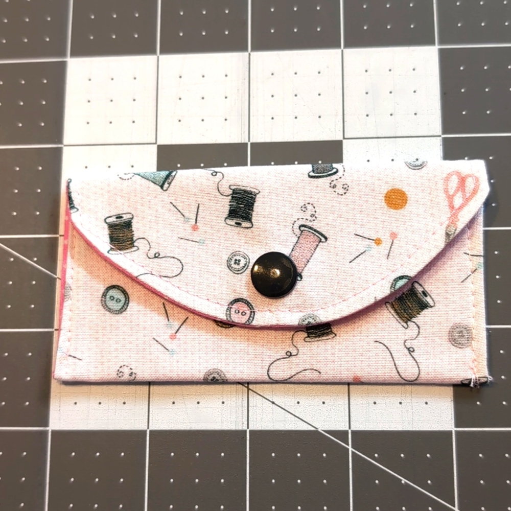 Gift Card Holder Reusable Lined Sewing Print Fabric Washable Black Snap Closed